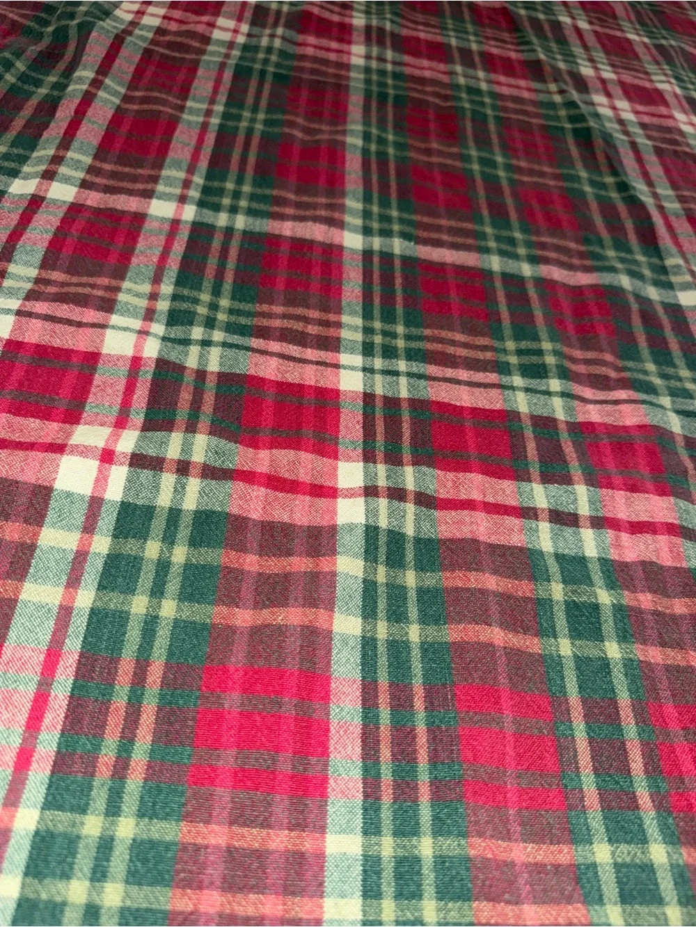 Vintage Avon Large Rectangular Red and Green Plaid Tablecloth